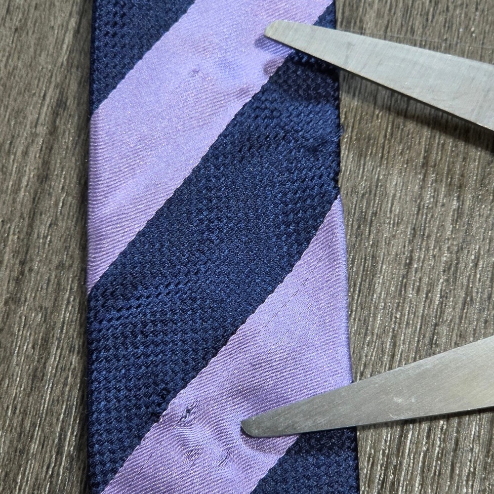 Walt Disney World Mickey Mouse Striped Tie Navy Purple Silk Blend Mens Necktie - Picture 5 of 5